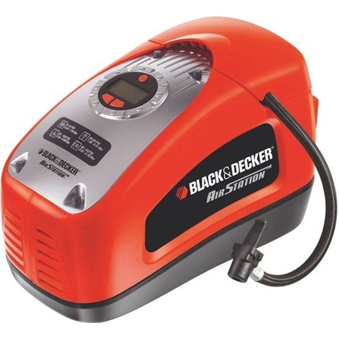 BLACK+DECKER Gonfleur-Compresseur Filaire ASI300-QS avec 1 Aiguille et 2 Embouts - 11 Bars, 160 PSI - 220 V ou Allume-Cigare 12 V