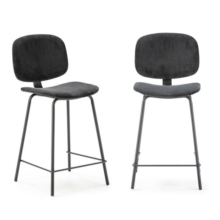 CALICOSY - Lot de 2 tabourets en velours côtelé avec pieds en métal noir H65 cm - ARUS - Noir CALICOSY - Lot de 2 tabourets en velours côtelé avec pieds en métal noir H65 cm - ARUS - Noir