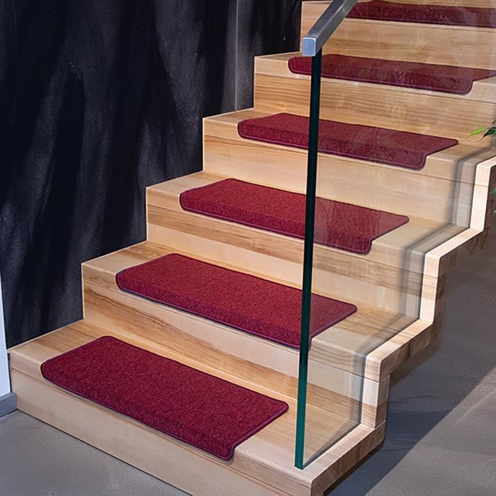 Tapis D'Escalier Auto-Adhésifs - 15 Pièces 24x65 Cm - Rouge - Antidérapants