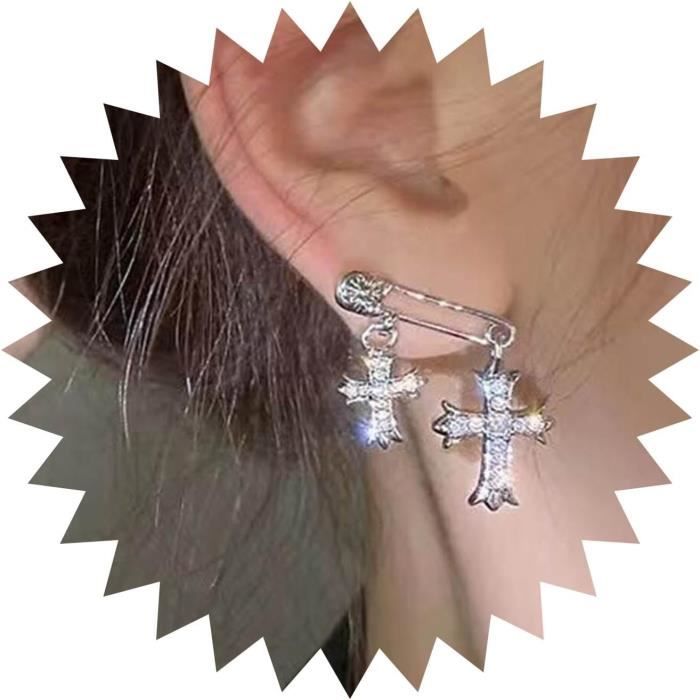 Boucles D'Oreilles Croix Argent 925 Plaquées Or 18K Avec CZ – Huggie Légères & Élégantes Pour Femme Et Homme