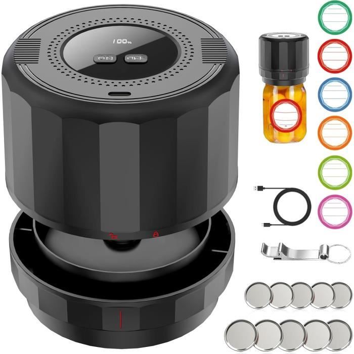 Kit De Mise Sous Vide Pour Bocaux Mason - Pompe électrique Blanche, Compatible Large Et Régulière - Conservation Alimentaire