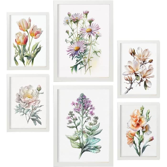 Nacnic Fleurs Luxuriantes Affiches Nature Et Botanique Imprime Avec Des Themes Floraux En Noir Et Blanc Classique A4 A3 Cadres En Bois 88567982