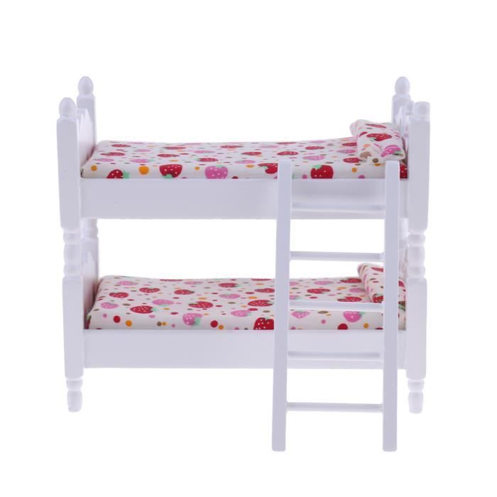 Lit de poup/ée blanc avec Matelas Meubles de maison de poup/ée Chambre denfants Miniature 1:12
