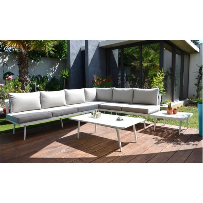 salon de jardin d angle boheme blanc 1 banquette 3pl 1 banquette 2pl 1 table d angle 1 table d appoint 1 table basse tu cdiscount jardin