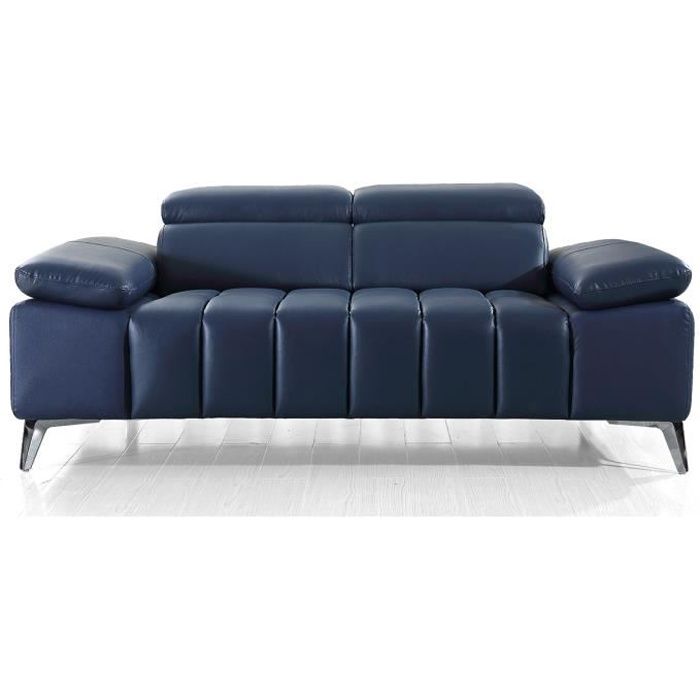 Canapé 2 places en cuir JONAK - Bleu - LA MAISON DU CANAPÉ - Fixe - Ferme - Contemporain - Design