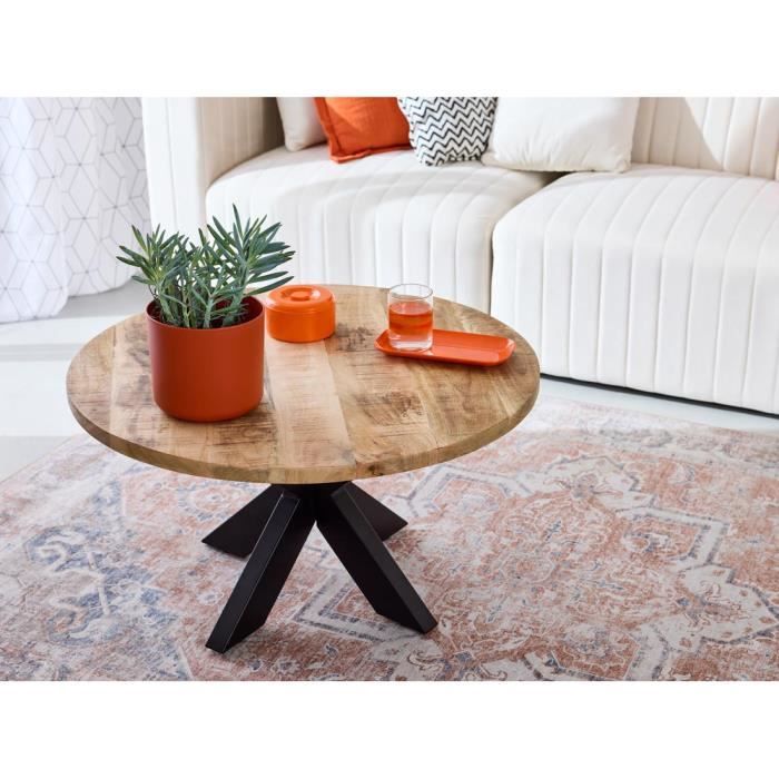 table basse eldorado - bois et noir - contemporain - lisa design - ronde - 80 cm