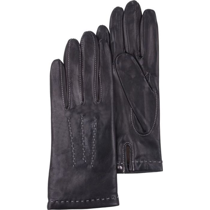 Isotoner Gants cuir d agneau avec surpiqures contrastees noir femme Noir Cdiscount Pret a Porter
