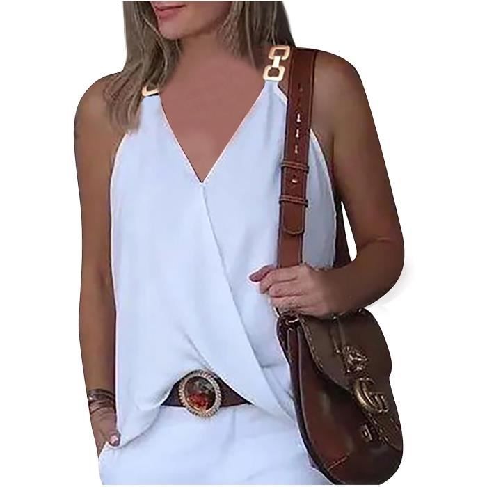 Debardeur Femme Chic Et Elegant Vetement Femme Ete Haut Femme Ete sans Manches A Encolure en V pour Femmes Top Decontracte White White Cdiscount Pret a Porter