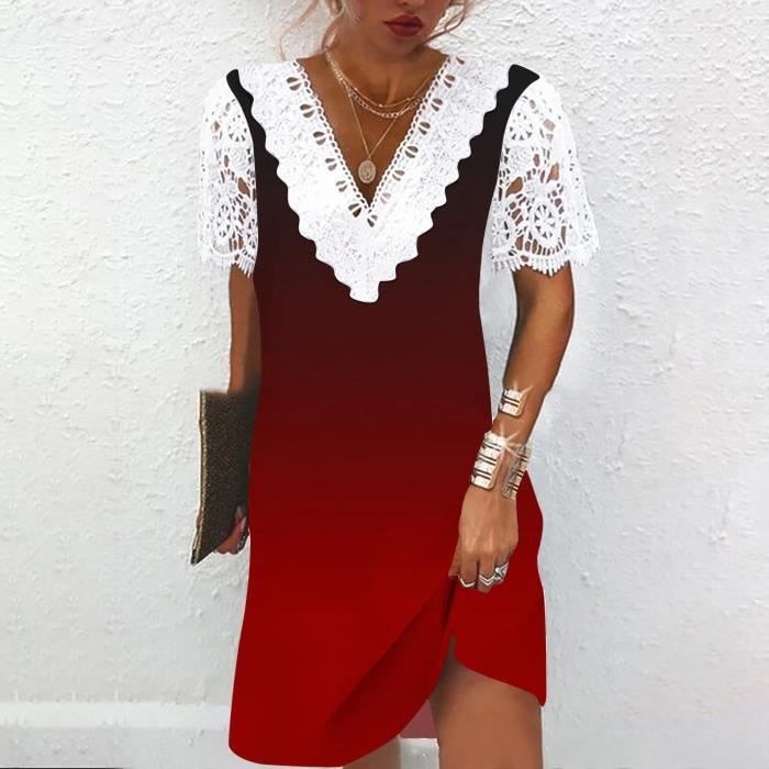 Robe ample d?�contract?�e ?� manches courtes et col en V pour femmes, grande taille, respirante M 