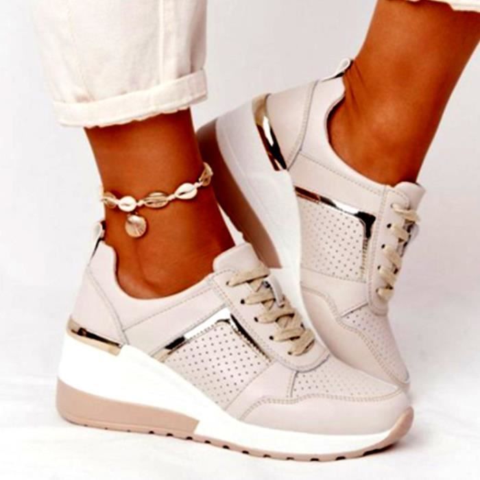 Basket Compensee Femme Baskets Femme Compenses Chic De Cache Talon Mode Chaussure Baskets Semelle Fitness Sneakers Sport Casual A7 brun Cdiscount Chaussures