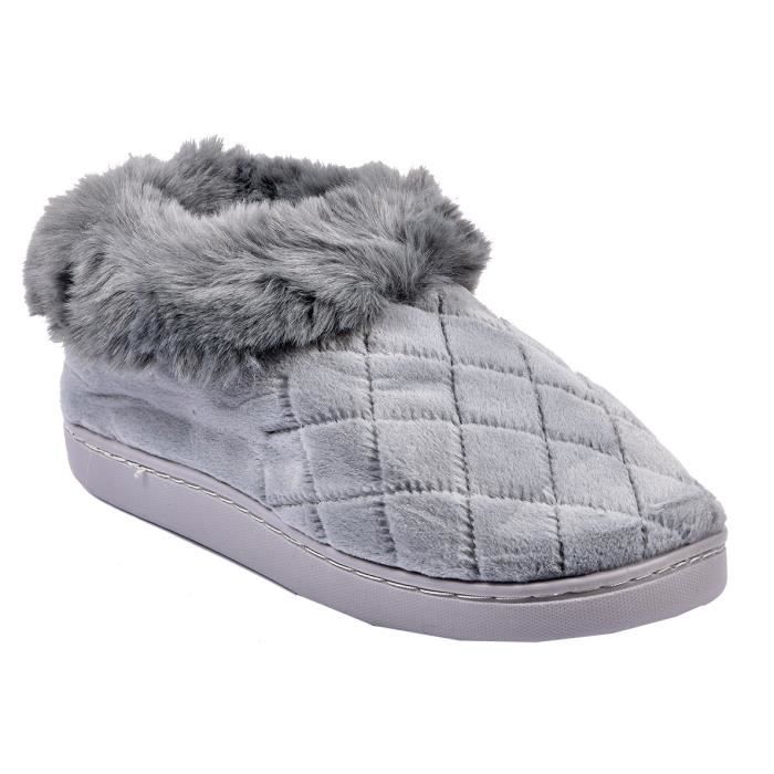 Chausson Femme COCOONING MD8656 Pantoufles Fourr es Confortables Semelle Antid rapante Gris