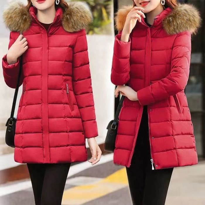 Doudoune rouge femme fourrure 2025