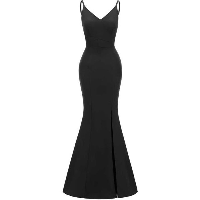 Femme Robe de soir e longue sans bretelles en satin avec bretelles