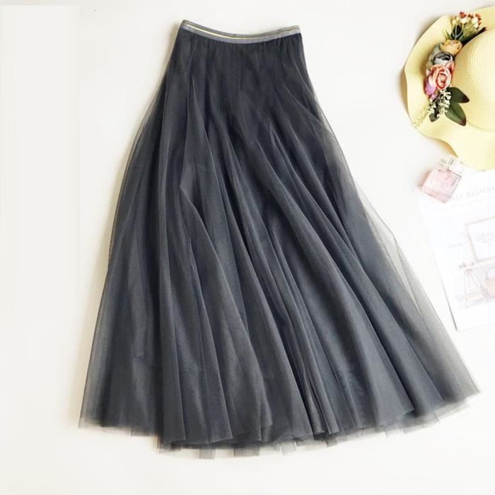 Femme Jupe Tulle Longue Mode Plissee Princesse Jupes Taille Elastique Jupon Elegance Decontractee Couleur Pure Gris Gris Cdiscount Pret a Porter