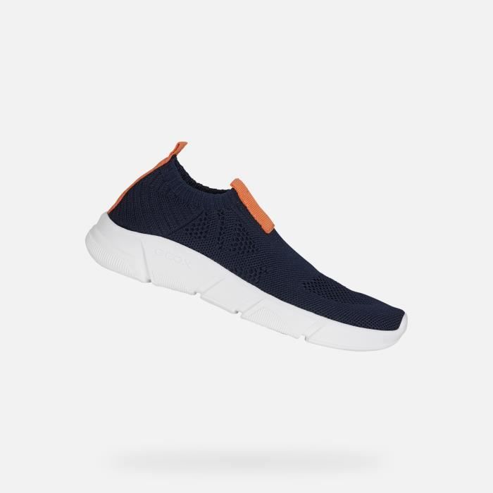 Geox Baskets - GEOX - J ARIL - Bleu marine et orange - Respirantes - Lacets