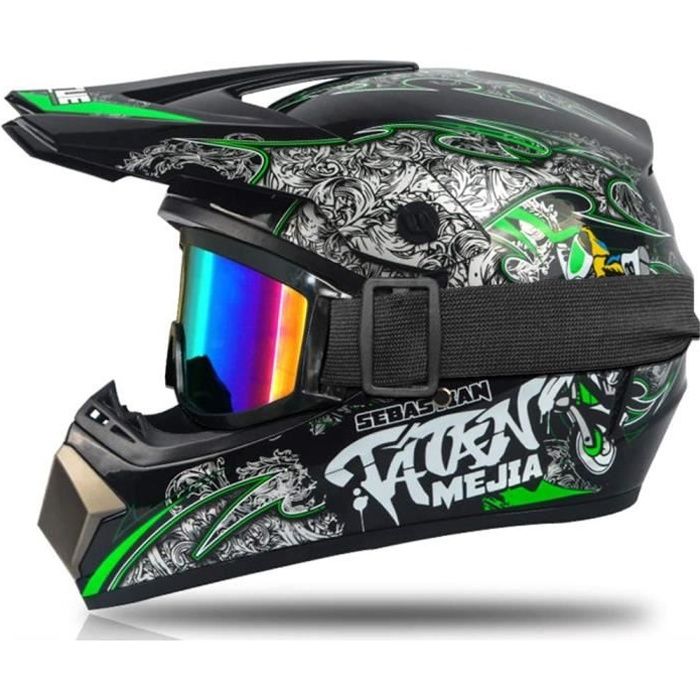 RUMOCOVO® Casque de moto cross avec lunettes gants masque, casque intégral  casque cross enfants, unisexe vélo descente hors route