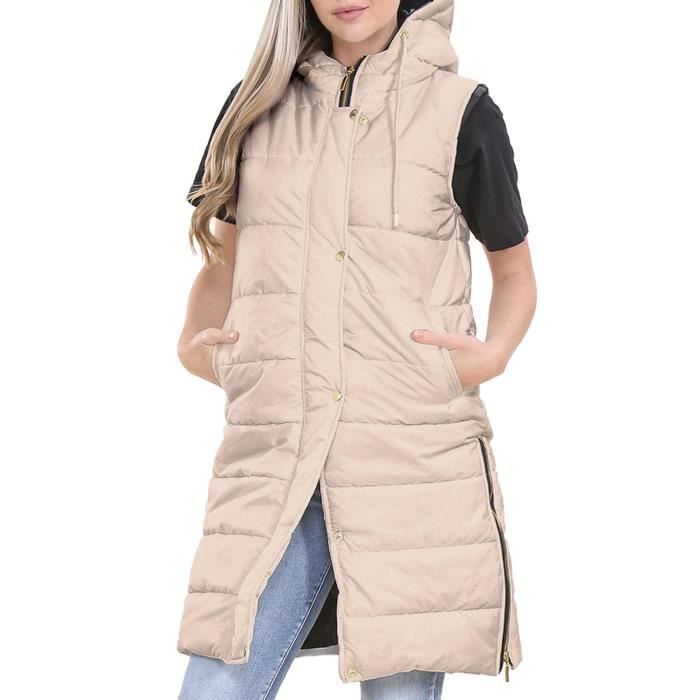 Gilet Long Matelassé Femme A2Z - Sans Manches, Capuche, Oversize - Noir