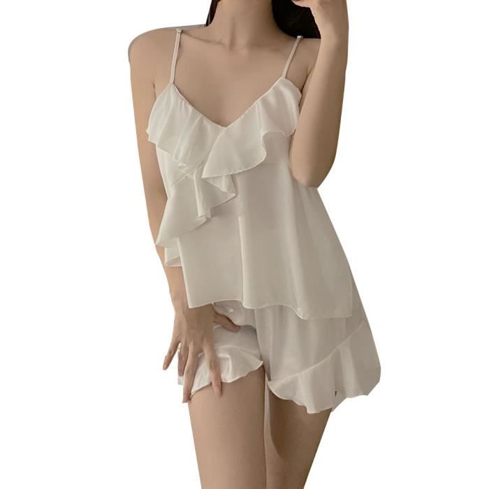 Pyjama Femme 2 Pièces Velours - Camisole Sans Bretelles + Short - Ensemble Nuit Sexy, Confortable - Taille S à XL