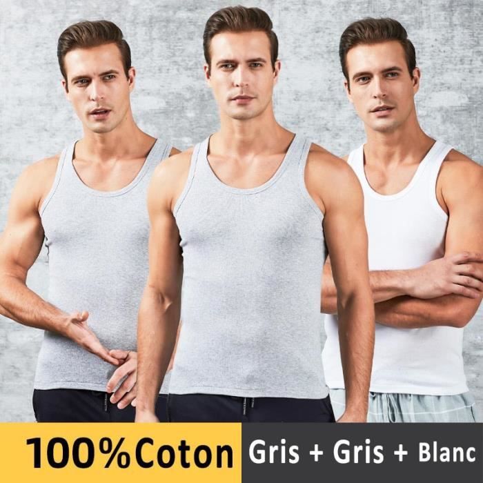 Lot de 3 Débardeurs Homme 100% Coton - Blanc