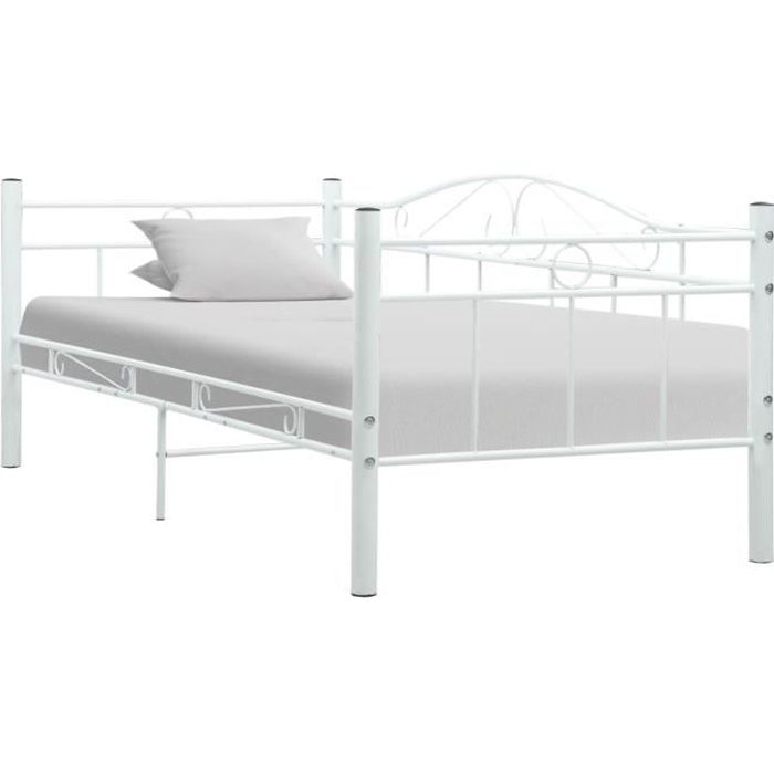 Lit gigogne - OVONNI - 90x200 cm - Métal - Blanc - Multifonctionnel