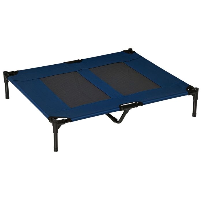 Lit surélevé pour chien - PawHut - lit sur pieds chat XXL lit de camp animal - métal oxford - 92x76x18cm - bleu marine