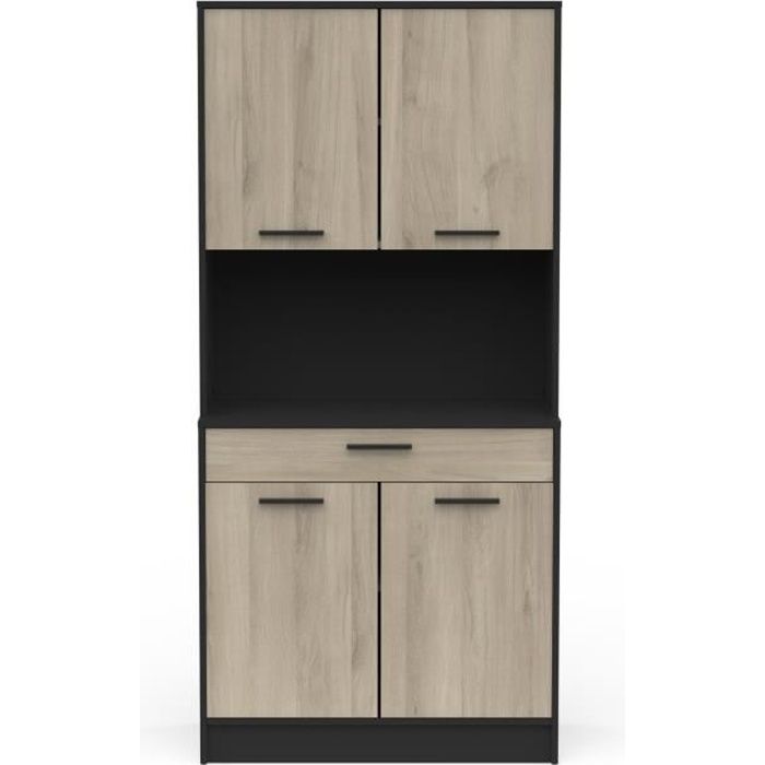 Buffet de cuisine coloris chêne kronberg noir mat - Longueur 83 3 x Hauteur 176 1 x Profondeur 40 cm