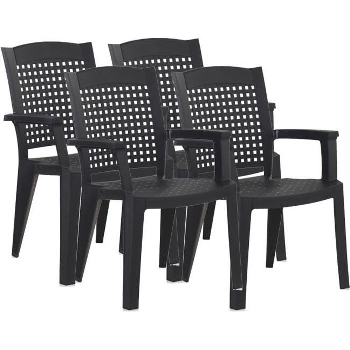 Lot de 4 chaises de jardin empilables en résine coloris Gris - Longueur 59 x Profondeur 60 x Hauteur 87 cm