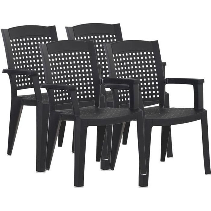 Lot de 4 chaises de jardin empilables en résine coloris Gris - Longueur 59 x Profondeur 60 x Hauteur 87 cm Lot de 4 chaises de jardin empilables en résine coloris Gris - Longueur 59 x Profondeur 60 x Hauteur 87 cm