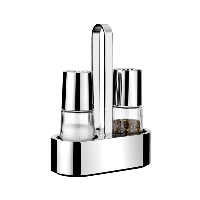 Set de salière et poivrière - PINTI - A021207 - Acier Inoxydable 18/10 - Verre - Design Contemporain