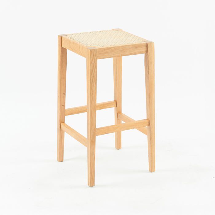 Tabouret pour îlot central 65 cm en cannage et bois - Kappa - Maison Pavane