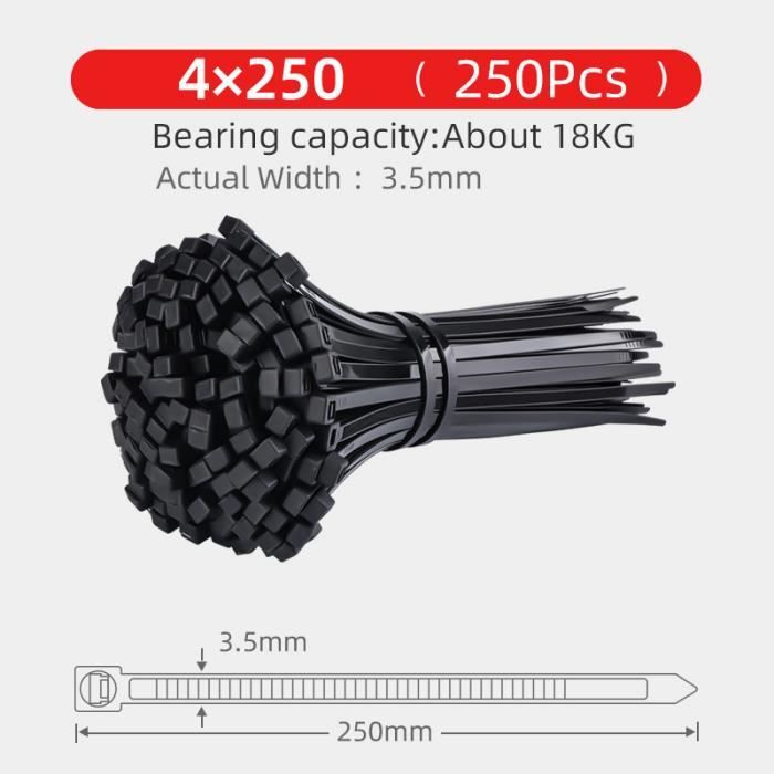 Lot De 1000 Attaches Câble Nylon Thomas & Betts 7,3" 50 LB - Noires - Neuf