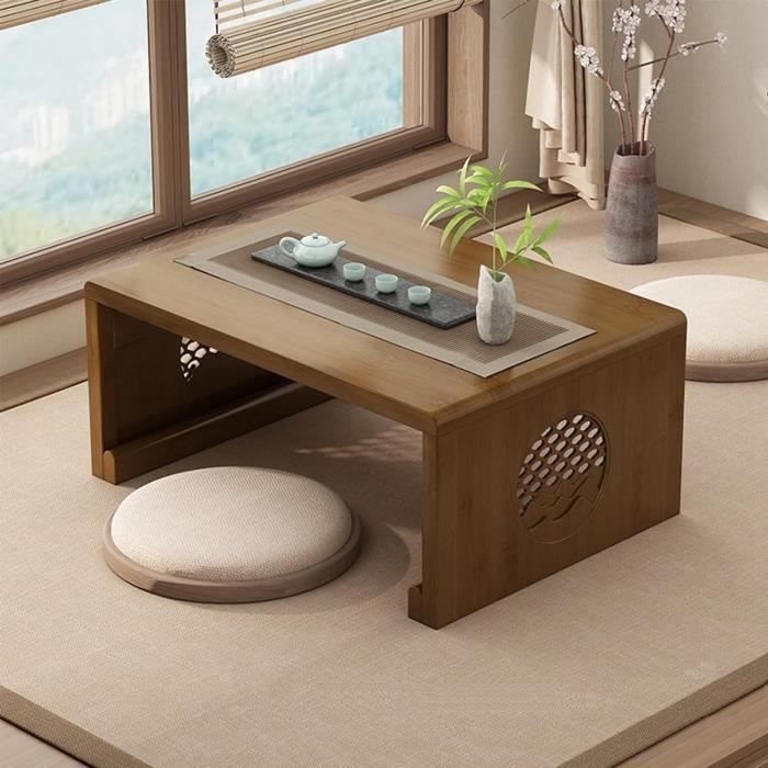 SogesHome Table Basse Japonaise En Bambou 80x50x31 Cm - Pliable Tatami Minimaliste