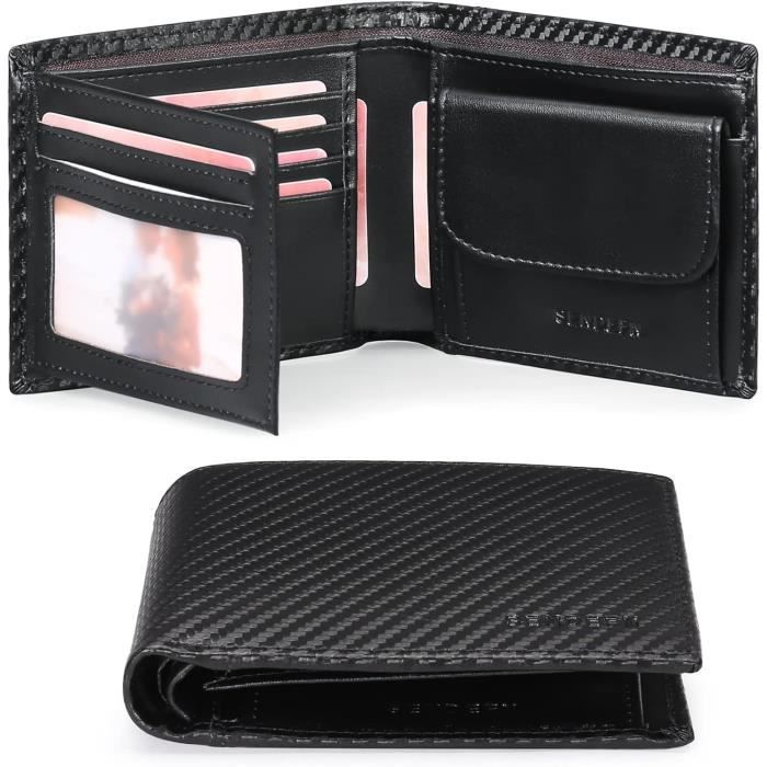 Portefeuille Homme En Cuir Véritable, Slim Avec Porte-Monnaie, Boîte