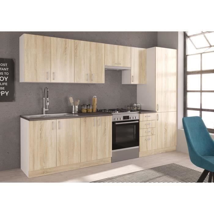 SARA Cuisine complète modulable 8 éléments Décor chêne sonoma 300 cm Plan de travail non inclus