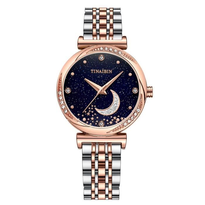 Montre Femme Luxe Quartz Acier Inoxydable Cadran Noir - YAZOLE, Style Décontracté