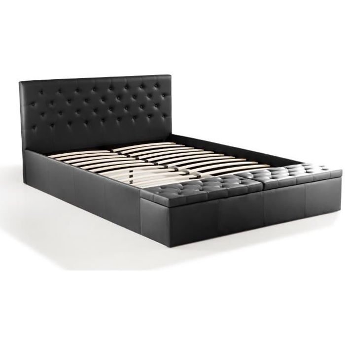 Lit Adulte 140x190 Avec Coffre Noir Douglas Achat Vente