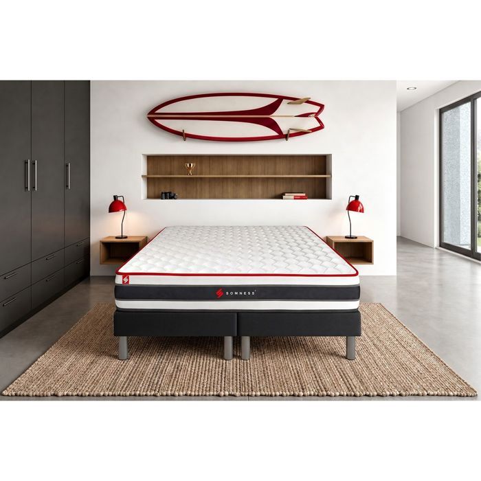 Ensemble double sommier + matelas ENERGY ressorts ensachés et mémoire de forme 200x200 200 x 200 cm Noir