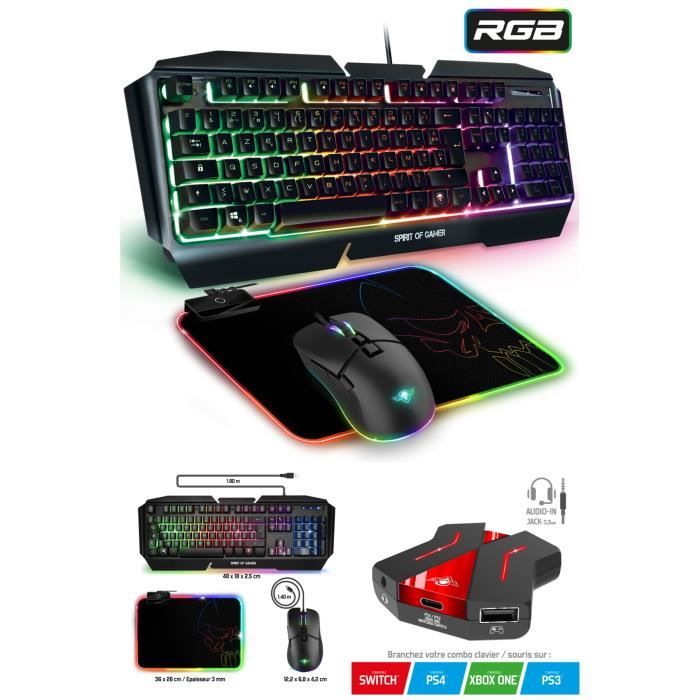 Pack Gaming Clavier Souris Convertisseur Tapis LED pour Switch