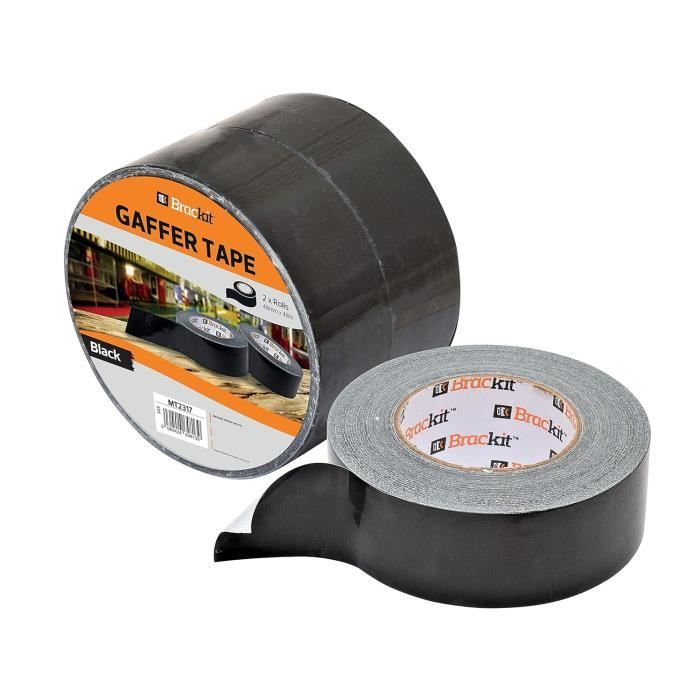 Lot De 2 Rouleaux De Ruban Adhésif Noir Brackit - 48 Mm X 50 M, Résistant Et Déchirable à La Main
