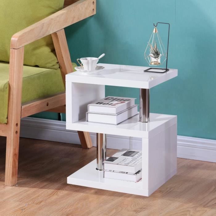 Table D'appoint Ronde à 2 étages Avec Roulettes - TRAHOO - Design Contemporain - Bleu Et Vert