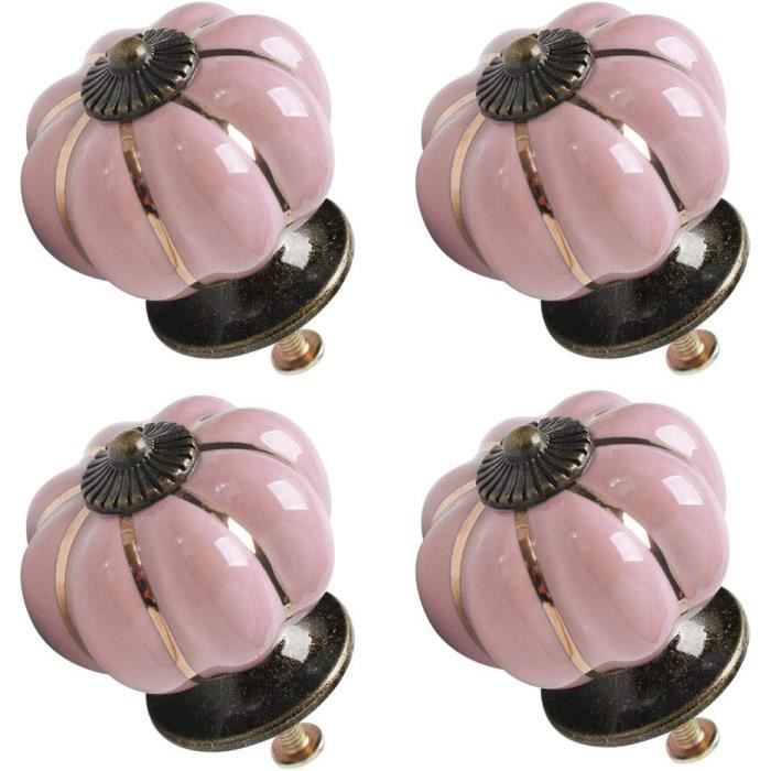 GDQLCNXB Lot De 4 Boutons De Tiroir Céramique - Forme Citrouille Ivoire - 3,5 Cm + 12 Vis