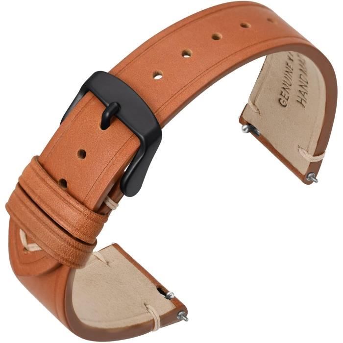 Bracelet De Montre NATO En Cuir Véritable - Bande Coulissante 20 Mm, Orange/marron, Unisexe, Neuf