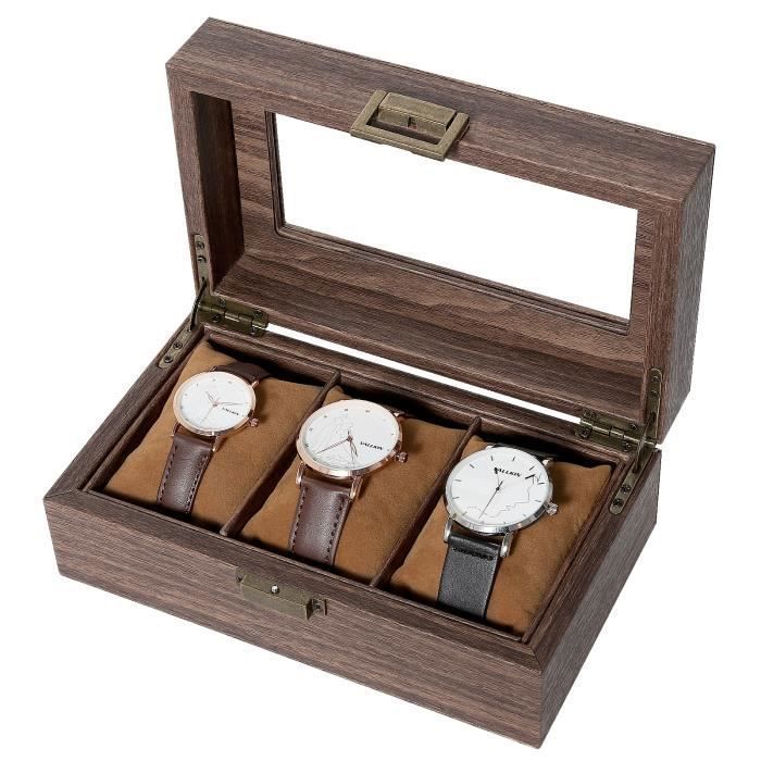 Boîte à Montre En Cuir PU - Écrin De Rangement Velours - Idéal Cadeau Homme - Bleu
