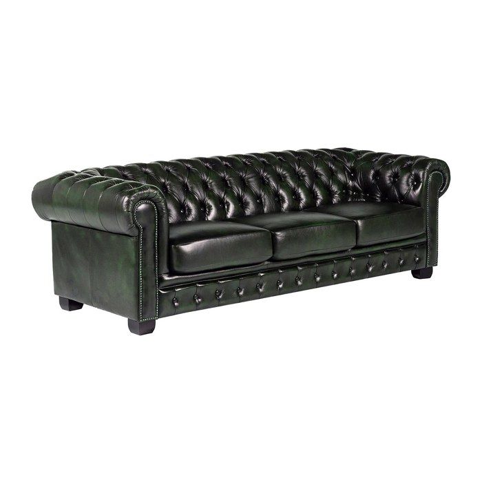 Canapé chesterfield 4 places BRENTON 100% cuir de buffle - Vert empire