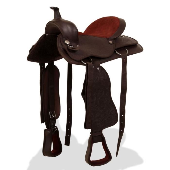 vidaXL Selle, bridon et col de poitrine Cuir véritable 15 po Marron