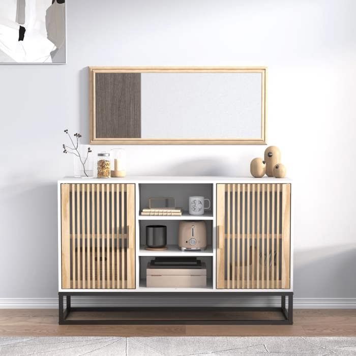 vidaXL Buffet blanc 105x30x65 cm bois dingénierie armoire armoire latérale armoire de rangement armoires placard 352118