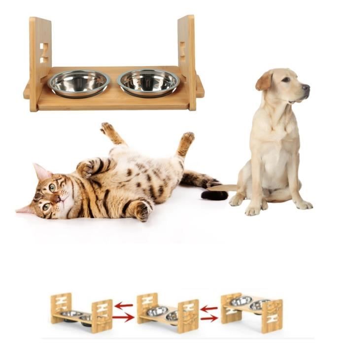 Comparer les prix de Gamelle Surelevee pour Chiens Moyen et Grand réglable en Bambou - XUANYU - Rond - Intérieur - Durables - Rapide