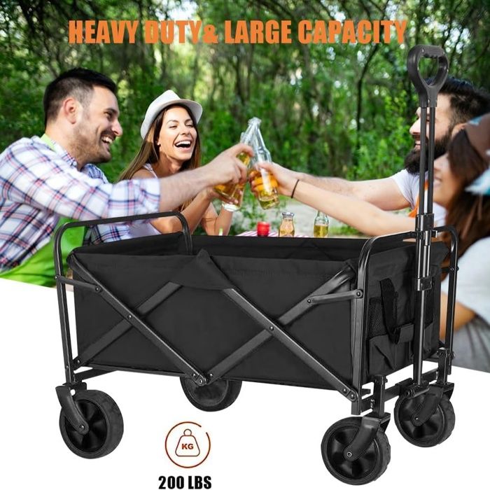 Chariot Pliable à Roulettes Tout-terrain – Jardin, Plage, Courses – Tissu Oxford 600D, Poignée Réglable, Roues Pivotantes – 72x47x91 Cm