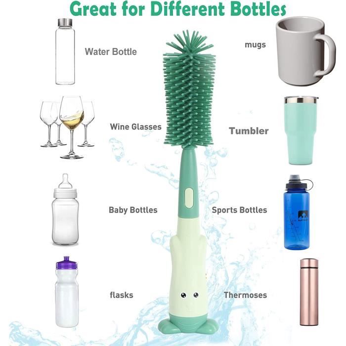 Alouweekuky Kit 4 En 1 Goupillon Biberon Silicone Bébé – Brosse Bouteille Rotative, Brosse Tétine, Brosse Paille + Égouttoir – Sans BPA, Ultra Efficace