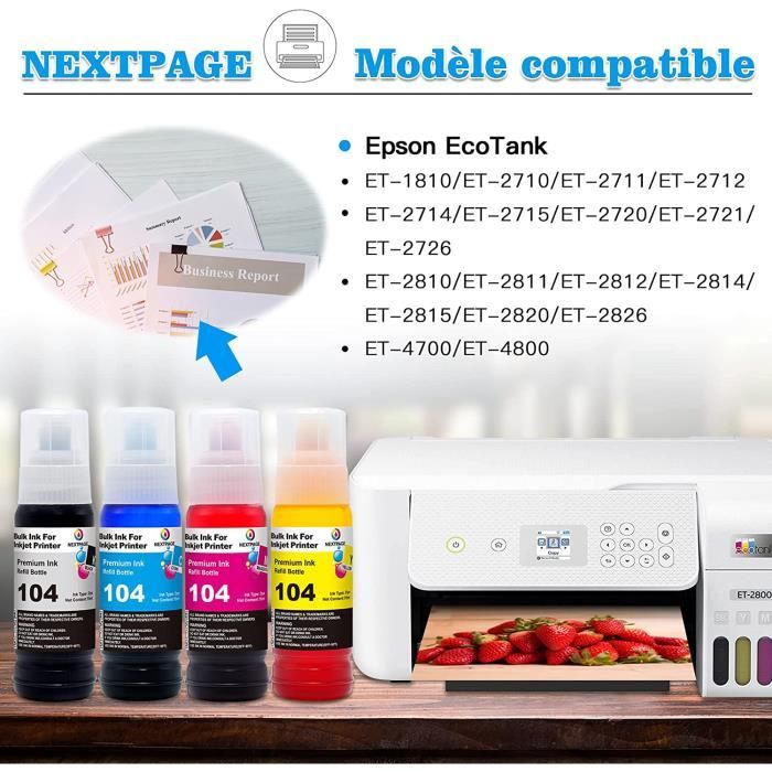 Cartouche compatible - 4 x Cartouche encre Epson 104 Ecotank compatible  l'imprimante Epson Ecotank Et-4700 - Cartouche d'encre - Achat & prix